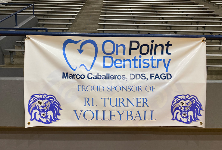 On Point Dentistry sponsor sign for volleyball team